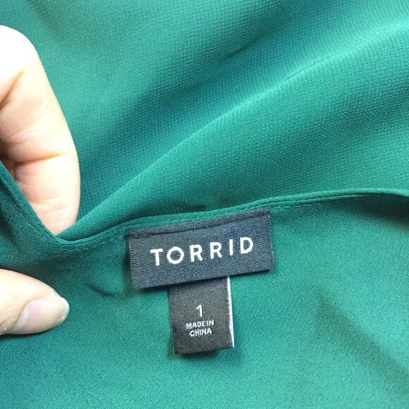 Torrid Swing Cami Tank Top Size 1X Womans Plus Green Chiffon Keyhole Lined - Picture 4 of 13